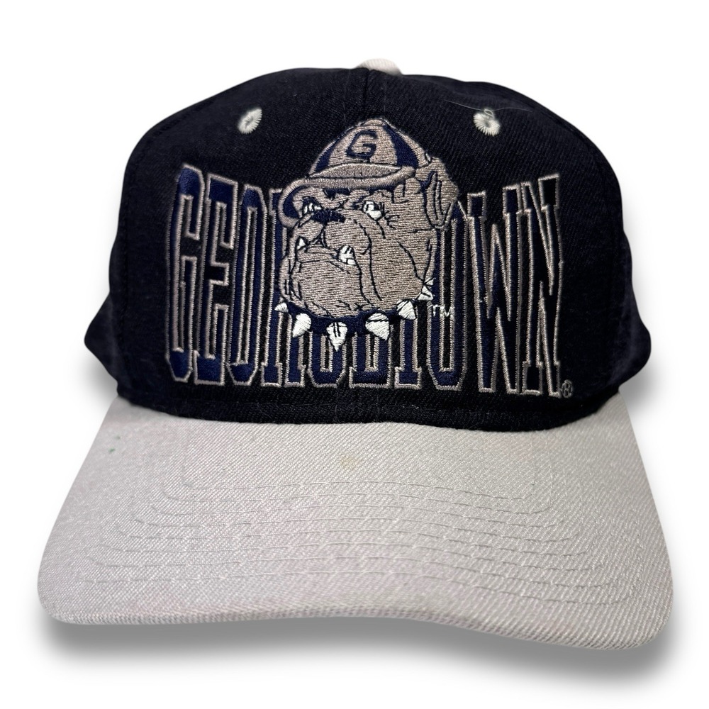 Vintage 90s Georgetown Hoyas Bulldog Blockhead Snapback Hat Headmaster Blue